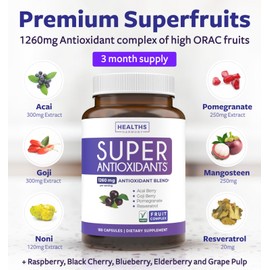 Super Antioxidants Supplement for Women & Men - High Potency Herbal & Fruit Blend with Acai, Goji, Pomegranate, Elderberry & Resveratrol for Skin Care & Immune Support - Vegan & Non-GMO - 180 Capsules