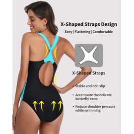 Charmo Women One Piece Swimsuits Sports Swimwear Racerback Swimming Costumes M