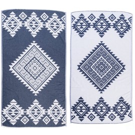 Bersuse 100% Cotton Yucatan Turkish Towel - 39x71 Inches, Dark Blue (Set of 3)
