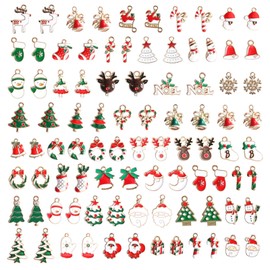 90Pcs Christmas Charms, 45 Styles Christmas Gold Enamel Charms Assorted Jewelry Pendants DIY Mini Xmas Charms for Christmas Earring Necklace Bracelet Jewelry Craft Making Christmas Tree Decorations