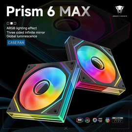 Jungle Leopard Prism6 MAX 120mm ARGB PC Case Fans - 3-Pack with Infinite Mirror RGB Lighting, PWM Control 800-1850 RPM, Black Reverse Airflow
