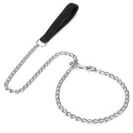 Metal Chain Heavy Duty Dog Leash, Chew Proof Dog Leash with Soft Handle for Large & Medium Size Pets Walking(6 ft. x 3.0 mm Black)