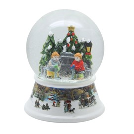 Snow Globe Ice Hockey Player Winter Sports on Base Nostalgic Snow Landscape Christmas Winter with Music Box - 100 mm Wide * 20249