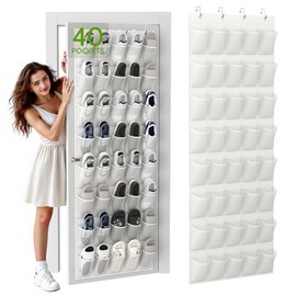Unjumbly Over the Door Shoe Organizer with 40 Large Breathable Mesh Pockets, Space Saving Shoe Holder, Hanging Shoe Rack for Entryway Bedroom Closet Storage (White, 40 Pockets)