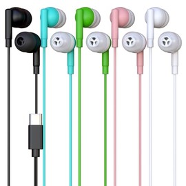 10 Pack Bulk Wired Earbuds, USB-C, in-Ear, Compatible with Phone, Tablet, Laptop, PC for School, Online Class, Meeting, Web Conference, Practice, Test, Mix