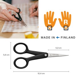 Fiskars Renew 13cm Needlework Scissors – Small Sharp Embroidery Craft Shears, Recycled Stainless-Steel Blade & Ergonomic Handle - Black