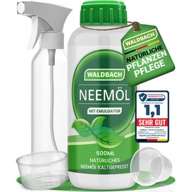 WALDBACH WALDBACH? Neem?l mit Emulgator [500ml] - Natrliches Neem?l fr Pflanzen mit Sprhflasche und Messbecher - 50 Liter sprhfertige Mischung - Effektive Pflanzenpflege fr Garten- & Zimmerpflanzen
