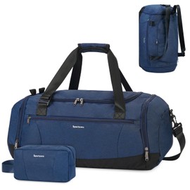 Gym Bag Backpack Mens Weekend Travel Bag with Shoes, Wet Compartments and Toiletry Bag Sports Holdalls Womens with Shoulder Strap and Trolley Sleeve, Navy Blue