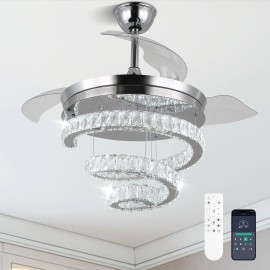 Crystal Large Ceiling Light Fan Luxury Chandelier Led Ceiling Fan Chrome Modern Residential Smart Home Ceiling Fan with LightShade color: Chrome, Design Style: Modern, Lamp Power(W): 72, Number of Lights: LED