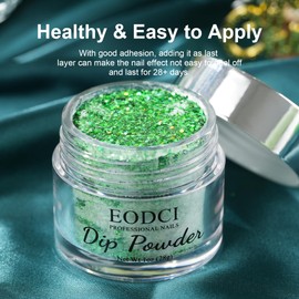 EODCI Dipping Powder Nails Set, Christmas Green Glitter Dipping Powder, Dip Acrylic Nail Set for Beginners, French Nails, DIY Gifts for Women