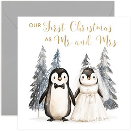 First Christmas as Mr and Mrs Card - First Christmas Husband and Wife Married Couple - Special Christmas Cards for Couple - Son Daughter in Law - Newly Weds - Luxury Greeting Cards