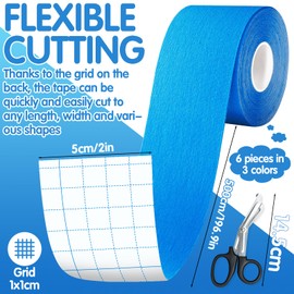 SaiXuan 6 Kinesiology Tape Rolls (5 cm x 5 m), Sports Tape, Black/Skin Colour/Light Blue, Waterproof, Breathable, High Elasticity, for Joint Protection, Knee, Shoulder and Elbow (with Scissors)