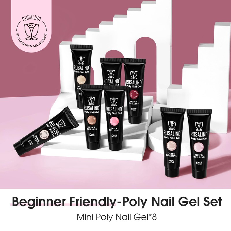 ROSALIND Poly Nail Gel Set, 8 PCS 10ml Clear Neutral