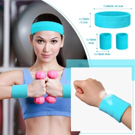 Yuxung 72 Pcs Neon Sweatbands Set 24 Pcs Athletic Headband 48 Pcs Tennis Gymnastics Wristbands International Countries Sports Games Competitions for Men Women Party Supplies(Neon Blue)