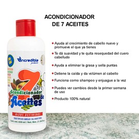 Acondicionador Sin Sulfatos y Parabenos 7 Aceites, Aguacate, Ricino, Almendra, Coco, Oliva, Argán y Uva, Fortalece, Repara y Revitaliza el Cabello Maltratado, Seco o con Frizz 650 ml.