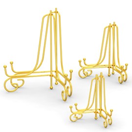 Tnnluku 6 Pack 3 Size Iron Display Stand, Gold Easel Plate Display Photo Holder Stand, Displays Picture Frams, Decorative Plates, Tablets, Books and Artworks (4, 6, 8 Inch)