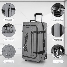 20'' Rolling Duffle Bag w/Wheels,Rolling Duffle Bag w/Handle,Carry on Luggage Travel Duffle Bags for Man Women（20,Grey）