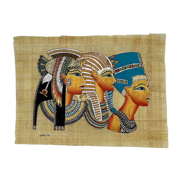 Egyptian Handmade Papyrus - Size: approx. 20 x 30 cm - Natural Vintage Edges - Photoluminescent Background - Artistic Style: Ancient Egypt -Am Best Suitable For: Decoration Motif No.068