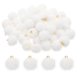 PATIKIL 50pcs Pom Poms Charm, Pompoms Charm Craft Pom Poms Pendants Balls Small Fluffy Tassel Bulk for Crafts Jewelry Making, White