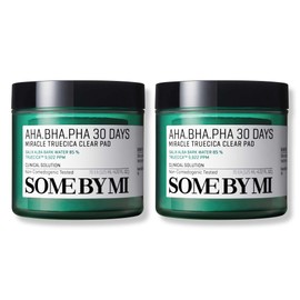 SOME BY MI AHA BHA PHA 30 Days Miracle Truecica Clear Pad - Pack of 2 - Mild Exfoliating Korean Centella Toner Pads - Daily Soothing and Blackhead Removing Pore Minimizer for Face - Korean Skin Care