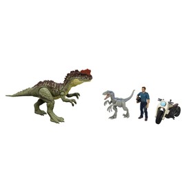 Jurassic World Dominion 3 Pack Figures & Dinosaurs, Owen Grady Motorcycle Yangchuanosaurus & Blue, Helmet & Tranquilizer, Ages 4 Years & Up