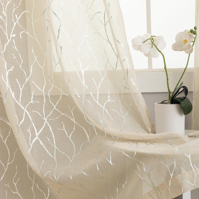 Kotile Shimmer Taupe Sheer Curtains 84 Inches Long 2 Panels