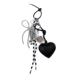 VersaKits Cute Heart Bag Charm Keychain for Women with Rope Silver Ball Chain Bow and Love Pendant Decorative Accessory for Purses Handbags Backpacks(Black)