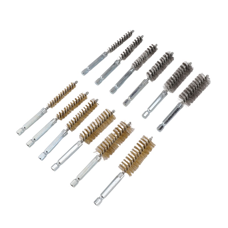12PCS Bore Brush Copper and Iron 304 Stainless Steel Bristles