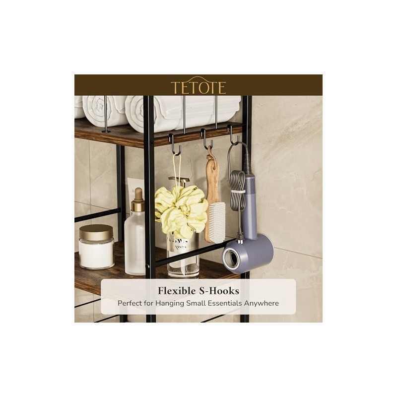 TETOTE 4-Tier Towel Rack, M-Shaped Detachable Dividers Towel Shelf with