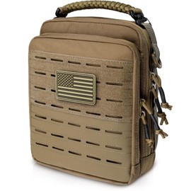 WYNEX Tactical Molle Admin Bag, Utility EDC Bag Organizer Modular Tool Bag with Double Layer Design Medical EMT Attachment Bag Large Capacity, Coyote Brown, Additional pocket