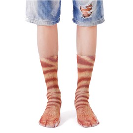 Qeokfgl Animal Paw Socks-Novelty Socks Funny Gifts Christmas Stocking Stuffers Funny Gifts for Thanksgiving and Christmas, Ginger Cat, Medium Tall