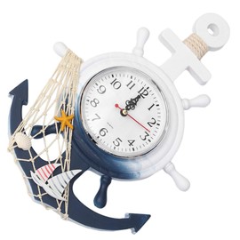 HOMSFOU Kitchen Clock Wall Clock Children or Summer Bathroom Ornament Children's Room Silent Home Office Marine Steering Inch Vintage Hanging Flip Clock Living Net Rudder Room/Decoration Wall Clock