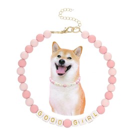 Madison Tyler Dog Beaded Necklace | Adjustable Beaded Durable Dog Necklace | Cute Fashion Pet Collar | Good Girl Jewelry Pink Beaded Puppy Accessories | Pet Necklace Gift 19 inches