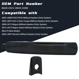 PLDDE Black Exterior Door Handle Front Driver Left Side Compatible with 03-08 Infiniti FX35/FX45 03-07 Infiniti G35 Murano 08-13 Rogue 14-15 Rogue Select Without Keyless Entry System 80640-CA012