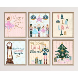 Silly Goose Gifts Visions of Sugar Plums - Nutcracker Themed Christmas Holiday Room Wall Art Prints (Set of 6) Land of Sweets Character Ballet Picture Decor
