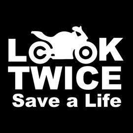 Look Twice Save Lives Motorcycle MKR Decal Vinyl Sticker |Cars Trucks Vans Walls Laptop| White | 5.5 x 4.0 in|MKR2348