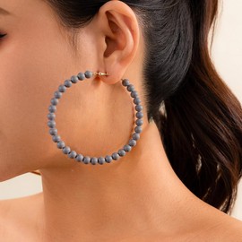 Beaded Hoop Earrings for Women Colorful Acrylic Circle Round Dangle Earring 80s90s Minimalist Summer Vacation Jewelry Accessories GREY