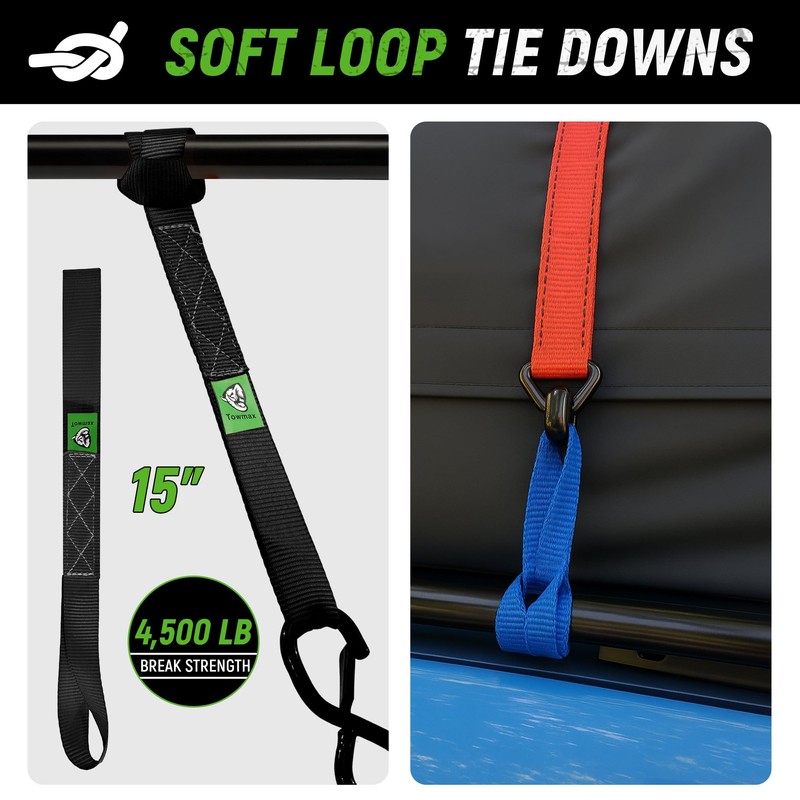 Retractable Ratchet Straps(4 Pack) - 1in x 10ft Self Retracting