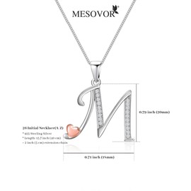 Mesovor 925 Sterling Silver Initial Necklace for Women, Dainty Sterling Silver Letter Cubic Zirconia Necklace Jewelry Gifts for family Mother Sister Wife (Letter-M)