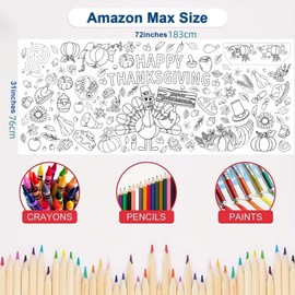 Hoblynth Giant Thanksgiving Coloring Table Cloth for Kids Large Thanksgiving Posters to Color Jumbo Coloring Tablecloth Crafts Thanks Giving Party Home Classroom Wall Banner Decorations 72 x 30in