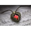 Steampunk Golden Winged Ruby Crystal Heart Pendant on 24" Chain