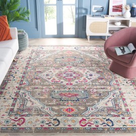 SAFAVIEH Area Rug 8x10 - Madison Collection - Large - Taupe & Ivory, Boho Chic Medallion Distressed Design, Non-Shedding & Easy Cleaning, Ideal for Living Room, Bedroom, Office, Dining Space (MAD468E)