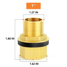 GASHER 2PCS Brass 1" Female 1" Male Bulkhead Tank Connector Adapter Fitting with Rubber Ring