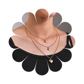 Cimenexe Bohemian Layered Heart Choker Necklace Gold Heart Pendant Necklace Multi Layered Puffy Heart Necklace Metal Heart Chain Necklace Jewelry for Women and Girls Gifts