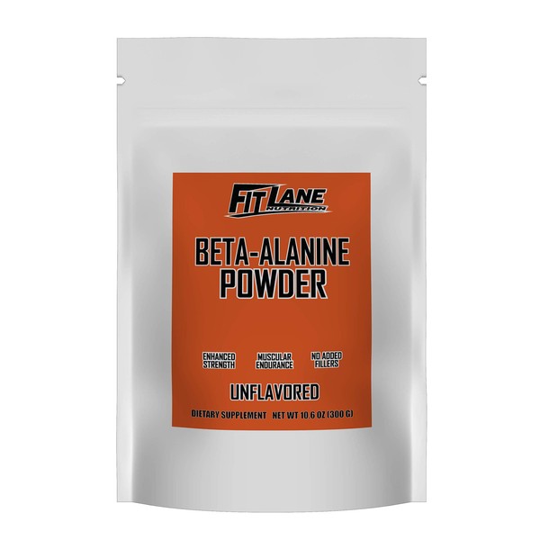 Fit Lane Nutrition Beta Alanine Powder. Bulk Pre Workout Supplement 3000mg per Serving. Pure Powder. Best Value. 300 Grams Unflavored.