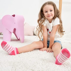 Zaples Baby Girls Non Slip Grip Ankle Socks with Non Skid Soles for Infants Toddlers, Girl Stripes, 12-36 Months