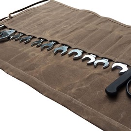 Super Roll Tool Roll,Waxed Canvas Wrench Roll Pouch,Tool Organizer Bucket,Multi-Purpose Small Hand Tools Organizer Holder Tool Bag with 14 Pockets,Tool Roll Pouch for Handyman Plumber Craftsmen