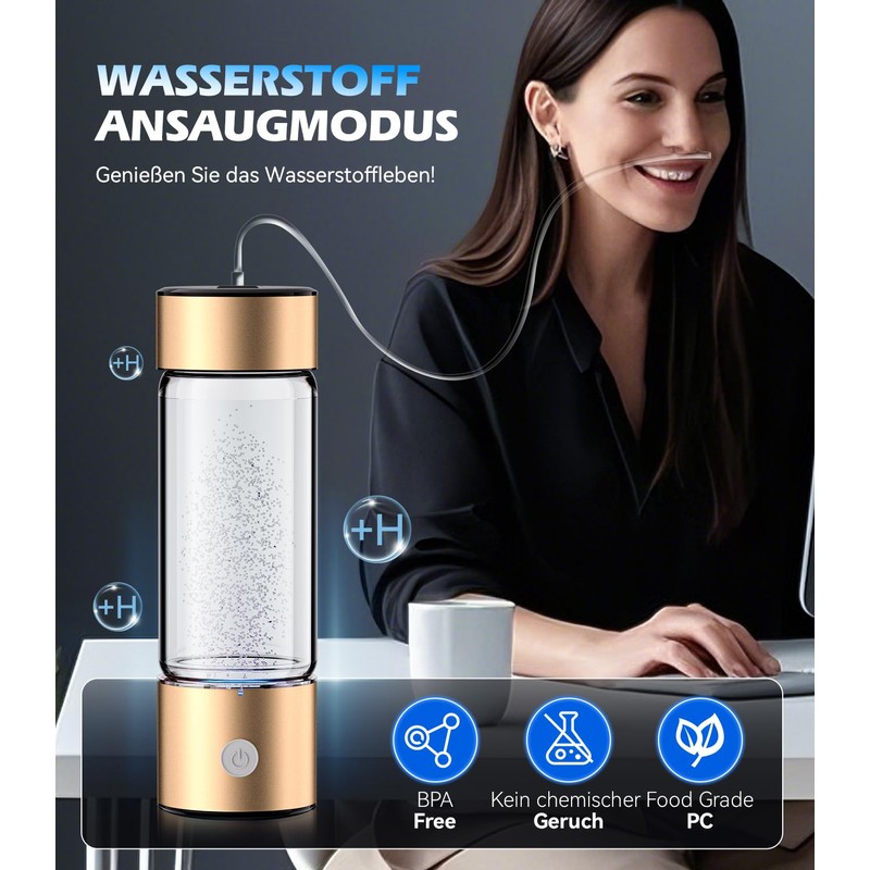IUHFSIFS 2-in-1 hydrogen water bottle, 5000PPB, SPE PEM technology, double