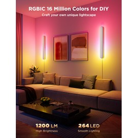 Govee Wall Sconce, RGBIC Wall Lights, Works with Matter & Alexa, 1200LM High Brightness, Music Sync, Smart Wall Mount Light Plug in, Dimmable Modern Room Light for Living Room Bedroom Hallway, 1 Pack