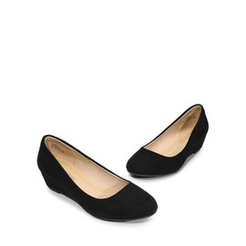 DREAM PAIRS Women's Debbie Mid Wedge Heel Pump Shoes, Size 5, Black/Suede
